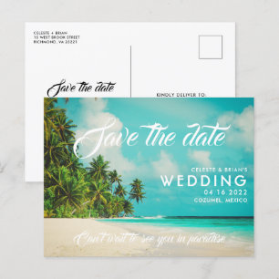 Cartão Postal De Anúncio Casamento de Destino de Praia do Paraíso Salve a 