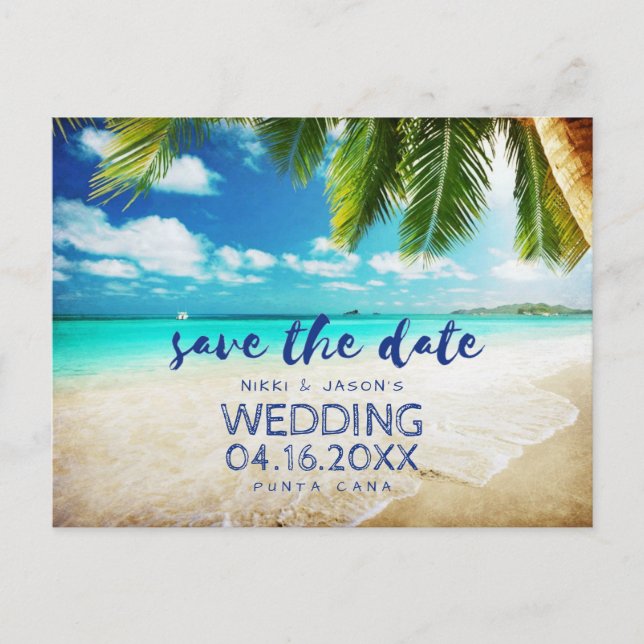 Cartão Postal De Anúncio Casamento de Destino de Praia Tropical Salvar as D (Frente)