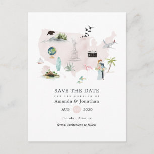 Cartão Postal De Anúncio Casamento de destino em Florida aquarela EUA