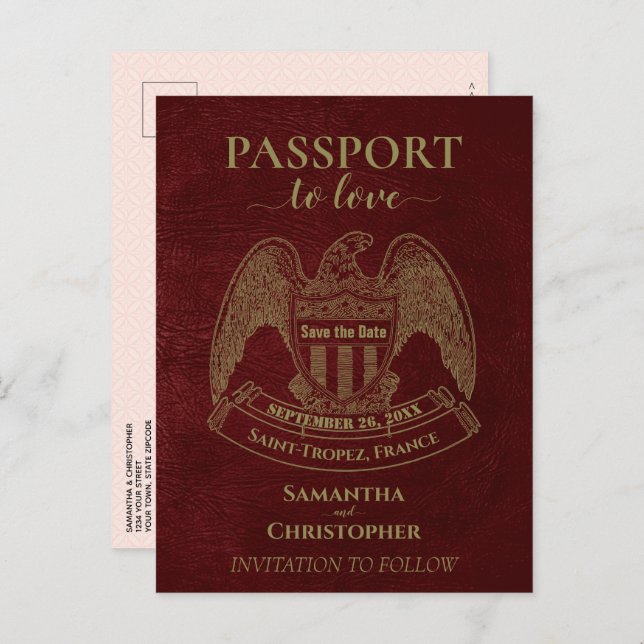 Cartão Postal De Anúncio Casamento de Engraçado Vermelho de Passaporte Guar (Frente/Verso)