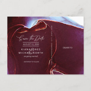 Cartão Postal De Anúncio Casamento de fluxo de tinta Salve a data Borgonha