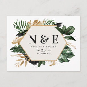 Cartão Postal De Anúncio casamento de folhagem tropical salvo data