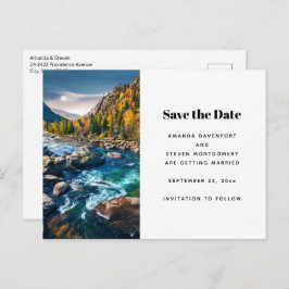 Cartão Postal De Anúncio Casamento de Foto Cênica do Rio e Montanhas