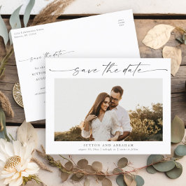 Cartão Postal De Anúncio Casamento de Foto com Letra Elegante Salvar a Data