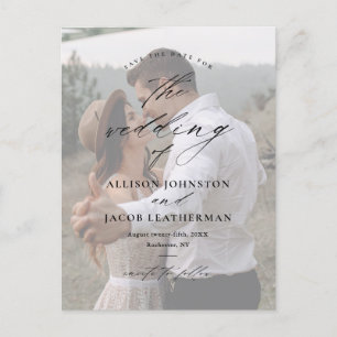 Cartão Postal De Anúncio Casamento de Foto com Letra Elegante Save the Date