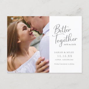 Cartão Postal De Anúncio Casamento de Foto com Letra Moderna Elegante