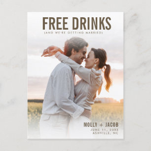 Cartão Postal De Anúncio Casamento de Foto de Bebidas Gratuitas Salvar a Da