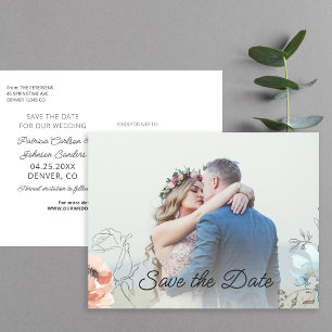 Cartão Postal De Anúncio Casamento de foto de desenho de linha floral paste