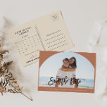 Cartão Postal De Anúncio Casamento de Foto de Terracotta Salve o Calendário<br><div class="desc">Este casamento com fotos de terracota,  exceto a data do anúncio do calendário é perfeito para um casamento rústico. A design apresenta uma bela fonte de caligrafia em um fundo de terracota para complementar seu evento.</div>