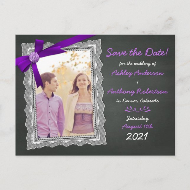 Cartão Postal De Anúncio Casamento de Foto do Arco Roxo do Quadro de Chalkb (Frente)