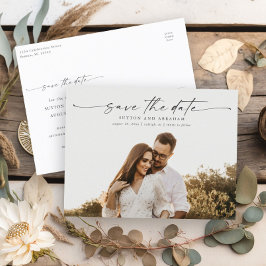 Cartão Postal De Anúncio Casamento de Foto do Script Elegante Salve a Data