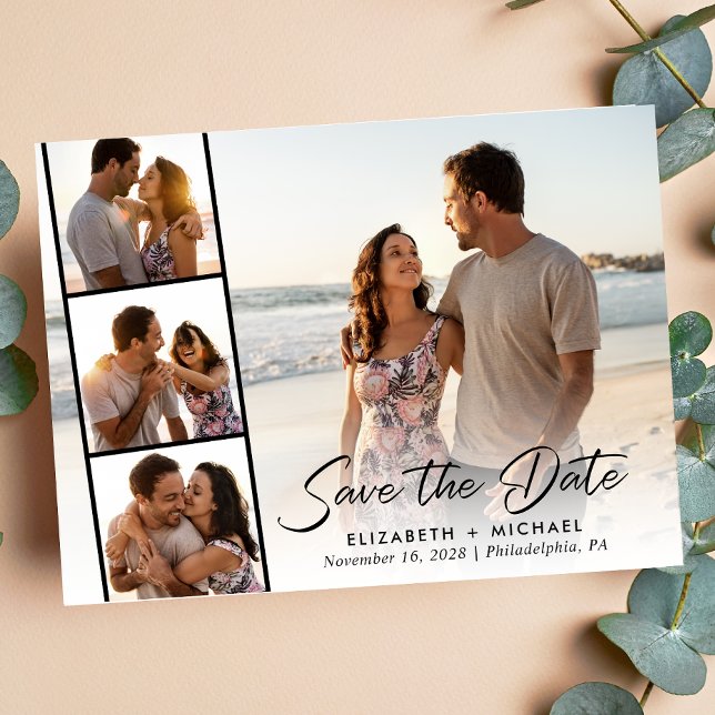 Cartão Postal De Anúncio Casamento de Foto do Script Elegante Salve a Data (Criador carregado)