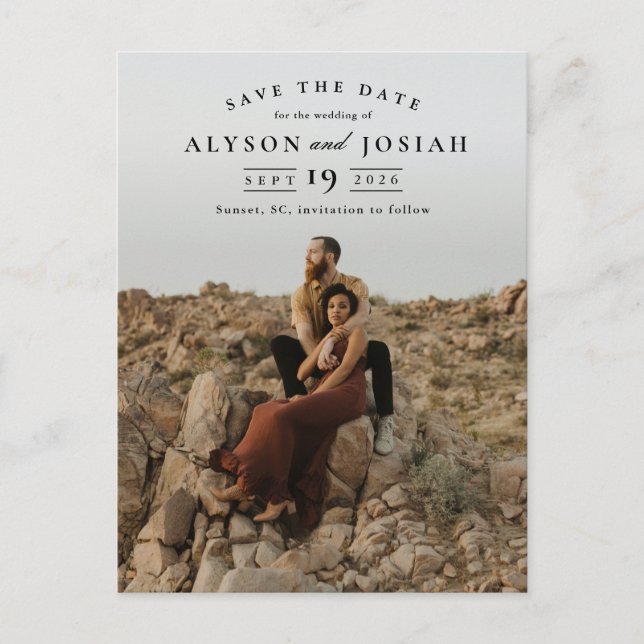 Cartão Postal De Anúncio Casamento de Foto Elegante Clássico Salve a Data (Frente)