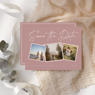 Cartão Postal De Anúncio Casamento de Foto Rosa Simples Salve a Data