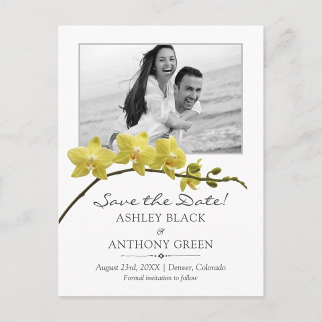 Cartão Postal De Anúncio Casamento de Fotografias da Orquídea Amarela Simpl (Frente)