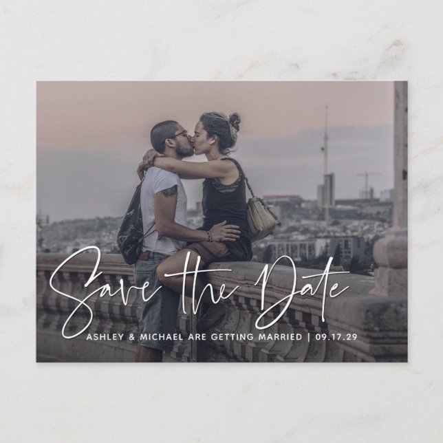 Cartão Postal De Anúncio Casamento de Fotografias de Sobreposição Branca de (Frente)