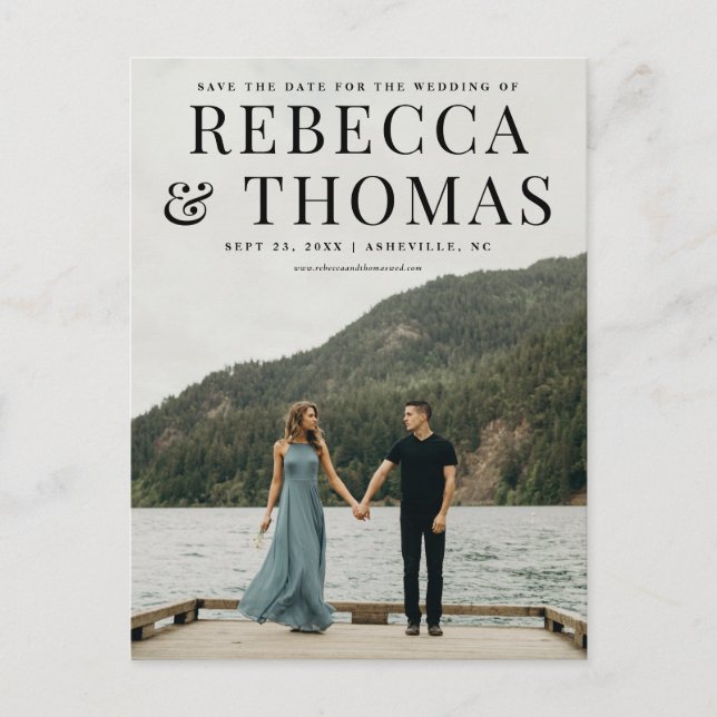 Cartão Postal De Anúncio Casamento de fotos com retrato moderno salve a dat (Frente)