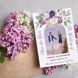Cartão Postal De Anúncio Casamento de fotos com violeta floral, salvar a da