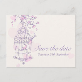 Cartão Postal De Anúncio Casamento de gaiola rosa púrpura salve o cartão