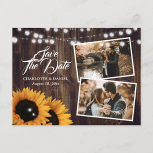 Cartão Postal De Anúncio Casamento de Girassóis em Madeira Rústica Foto Sal