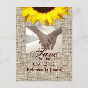 Cartão Postal De Anúncio Casamento de Girassol de Burlap