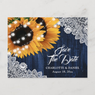 Cartão Postal De Anúncio Casamento de Girassol de Renda de Madeira Azul Mar