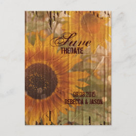 Cartão Postal De Anúncio casamento de girassol do país rústico salvar a dat