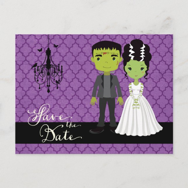 Cartão Postal De Anúncio Casamento de Halloween Salvar a Data (Frente)