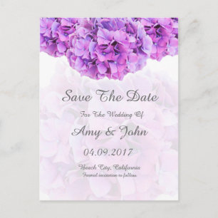 Cartão Postal De Anúncio Casamento de hydrangea roxo salve a data