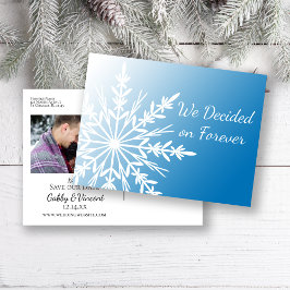 Cartão Postal De Anúncio Casamento de Inverno com Floco de Neve Azul e Bran