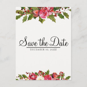 Cartão Postal De Anúncio Casamento de Inverno de Dezembro com Save the Date