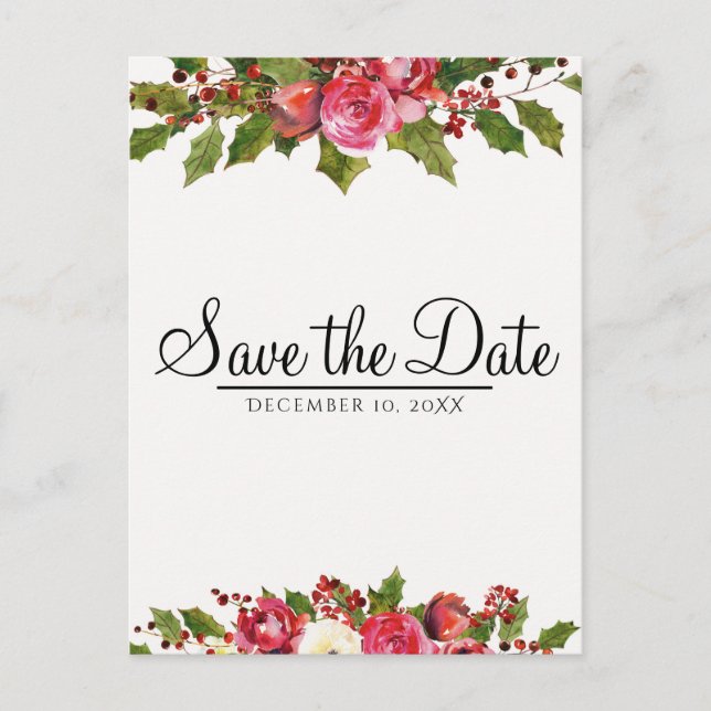 Cartão Postal De Anúncio Casamento de Inverno de Dezembro com Save the Date (Frente)