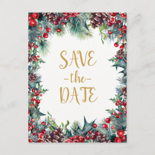 Cartão Postal De Anúncio Casamento de Inverno Férias de Natal Salve a Data