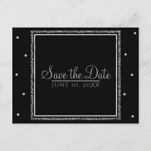 Cartão Postal De Anúncio Casamento de Inverno Glam Prata & Branco Salve a D