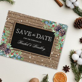 Cartão Postal De Anúncio Casamento de Inverno no Natal Rústico - Salve a Da