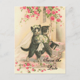 Cartão Postal De Anúncio Casamento de Kitten Vitoriano Salvar a Data
