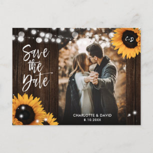 Cartão Postal De Anúncio Casamento de Madeira Rústica com Girassol Foto Sav