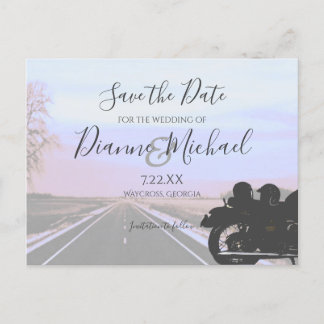 Cartão Postal De Anúncio Casamento de Moto Sonhos de Estrada Aberta