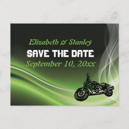 Cartão Postal De Anúncio Casamento de motocicleta e motocicleta verde Salve