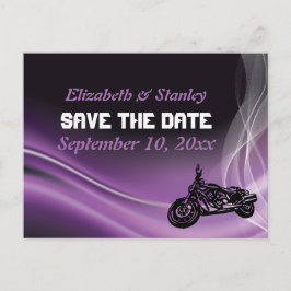 Cartão Postal De Anúncio Casamento de motociclista roxa roxa Salve o cartão
