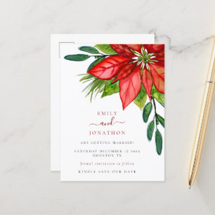 Cartão Postal De Anúncio Casamento de Natal Poinsettia Deixa a data