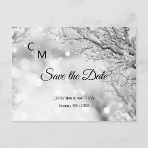 Cartão Postal De Anúncio Casamento de neve de inverno SAVE THE DATE