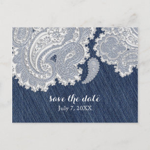 Cartão Postal De Anúncio Casamento de Noiva Elegante em Jean e Renda Branca