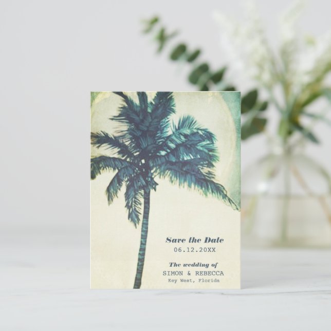 Cartão Postal De Anúncio Casamento de orçamento na praia tropical Salve a d (Em pé/Frente)