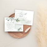 Cartão Postal De Anúncio Casamento de ouro de eucalipto botânico com aquare<br><div class="desc">Pasta botânica de cor aquática ecalyptus e efeito de ouro metálico,  salvo convite para data. Com lindos detalhes de aquarela. Este convite de casamento moderno certamente define o estilo para o seu grande dia.</div>