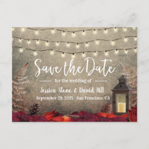 Cartão Postal De Anúncio Casamento de Outono Lanterna Vintage Salve a Data