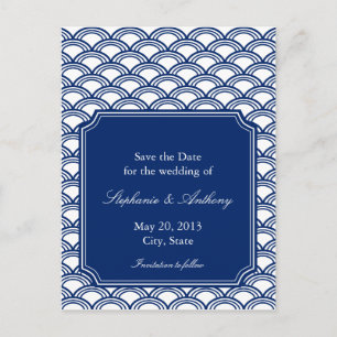 Cartão Postal De Anúncio Casamento de Padrão Real de Seigaiha Salve a Data