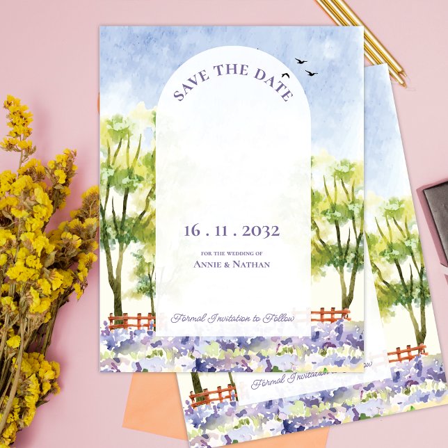 Cartão Postal De Anúncio Casamento de Paisagem de Campos Elegantes bonito (Pretty Elegant Lavender Fields Landscape Wedding Announcement Postcard)
