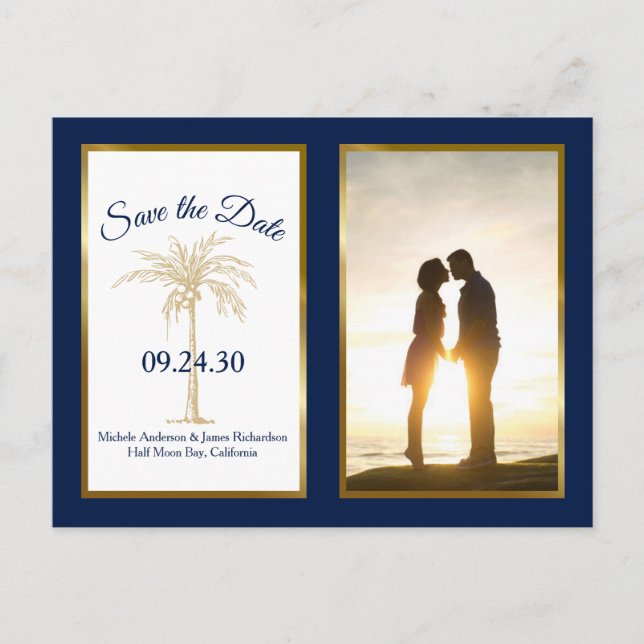 Cartão Postal De Anúncio Casamento de Palma Dourado do Marinho Moderno Salv (Frente)