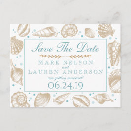 Cartão Postal De Anúncio Casamento de Praia Náutica de Seashells | Salvar a